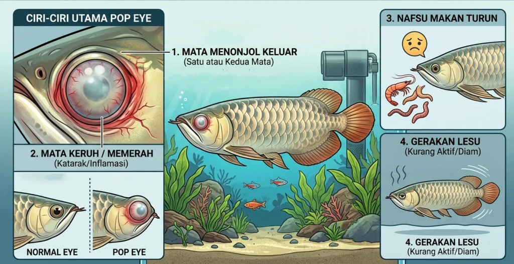 Ciri-ciri Arwana Terkena Pop Eye